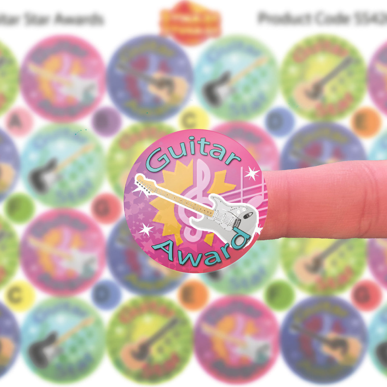 144 Guitar Star Awards 30mm Reward Stickers for School Music Teachers, Parents and Nursery