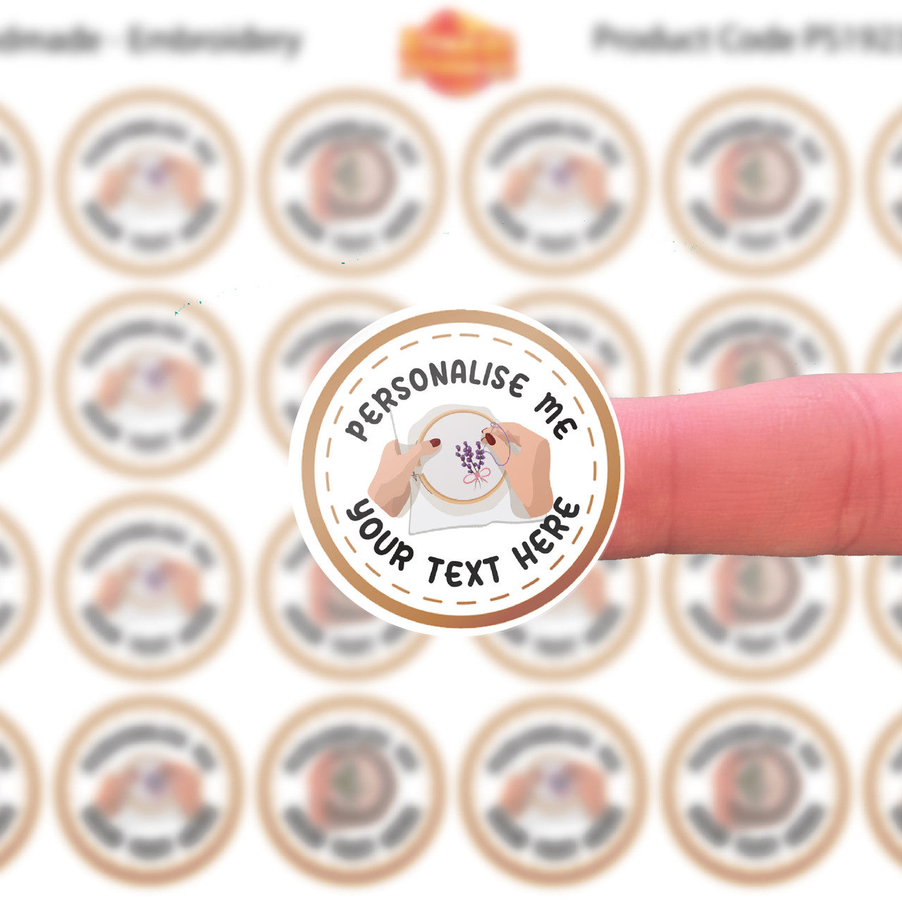 144 Personalised Handmade Embroidery Sewing 30mm Glossy Stickers Labels