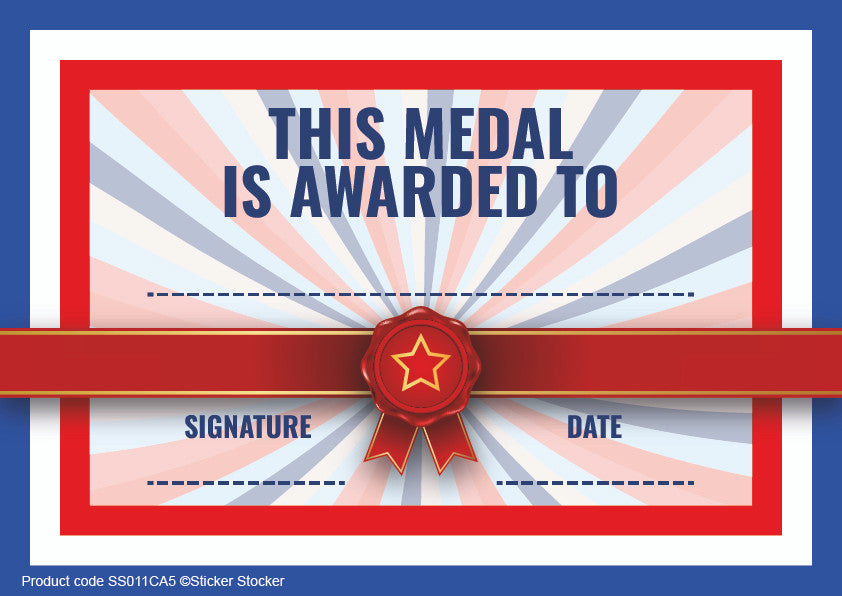 Sticker Stocker - Star Medal with FREE Ribbon and Certificate 45mm Metal Gold