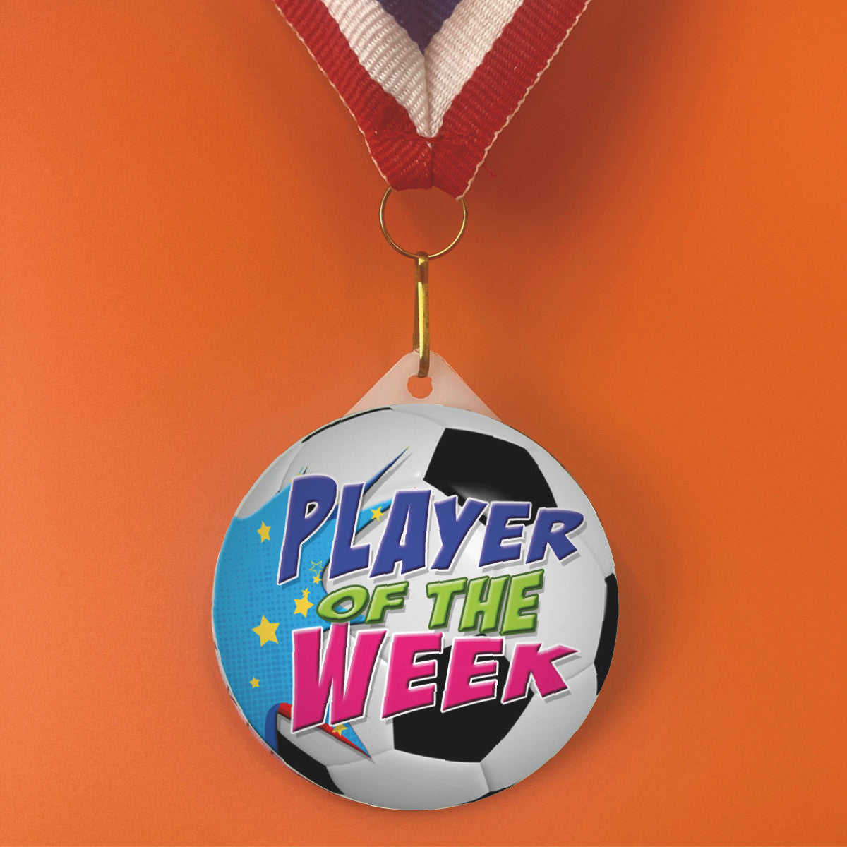 Sticker Stocker - Football Medal Player of the Week 55mm Large Plastic Medal FREE Ribbon and Certificate