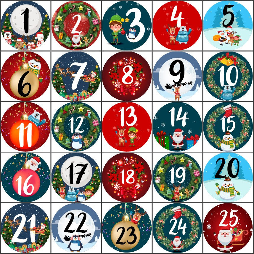 Sticker Stocker - 144 Christmas Countdown Advent Number Stickers 30mm Glossy Stickers