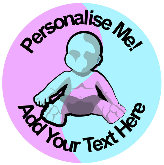 Sticker Stocker - 144 Baby Gender Reveal Party - Pink & Blue 30mm Personalised Stickers