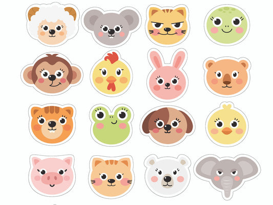 Sticker Stocker - 288 Cute Animal Faces 20mm Shaped Children's Reward Stickers for School Teachers or Nurses