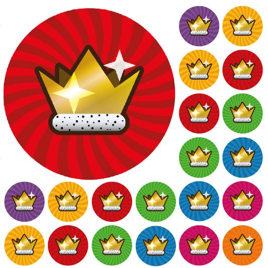Sticker Stocker - 900 Mini Colourful Crown Award Dots 10mm Spot Reward Stickers for Teachers and Planner Charts