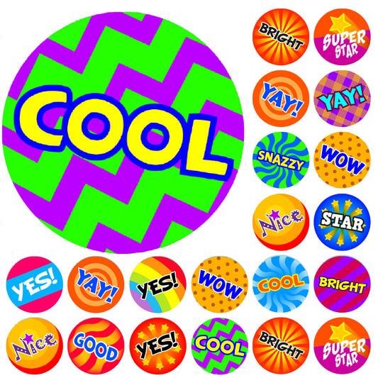 Sticker Stocker - 900 Colourful Cool Mini Praise Word Dots 10mm Glossy Spot Stickers - Journal Tracker Stickers