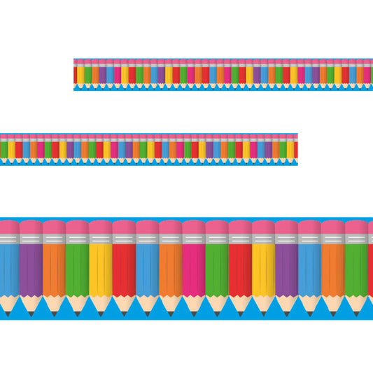 Sticker Stocker - Colourful Pencils Classroom Trimmers 14.25m long Notice Board Display Borders