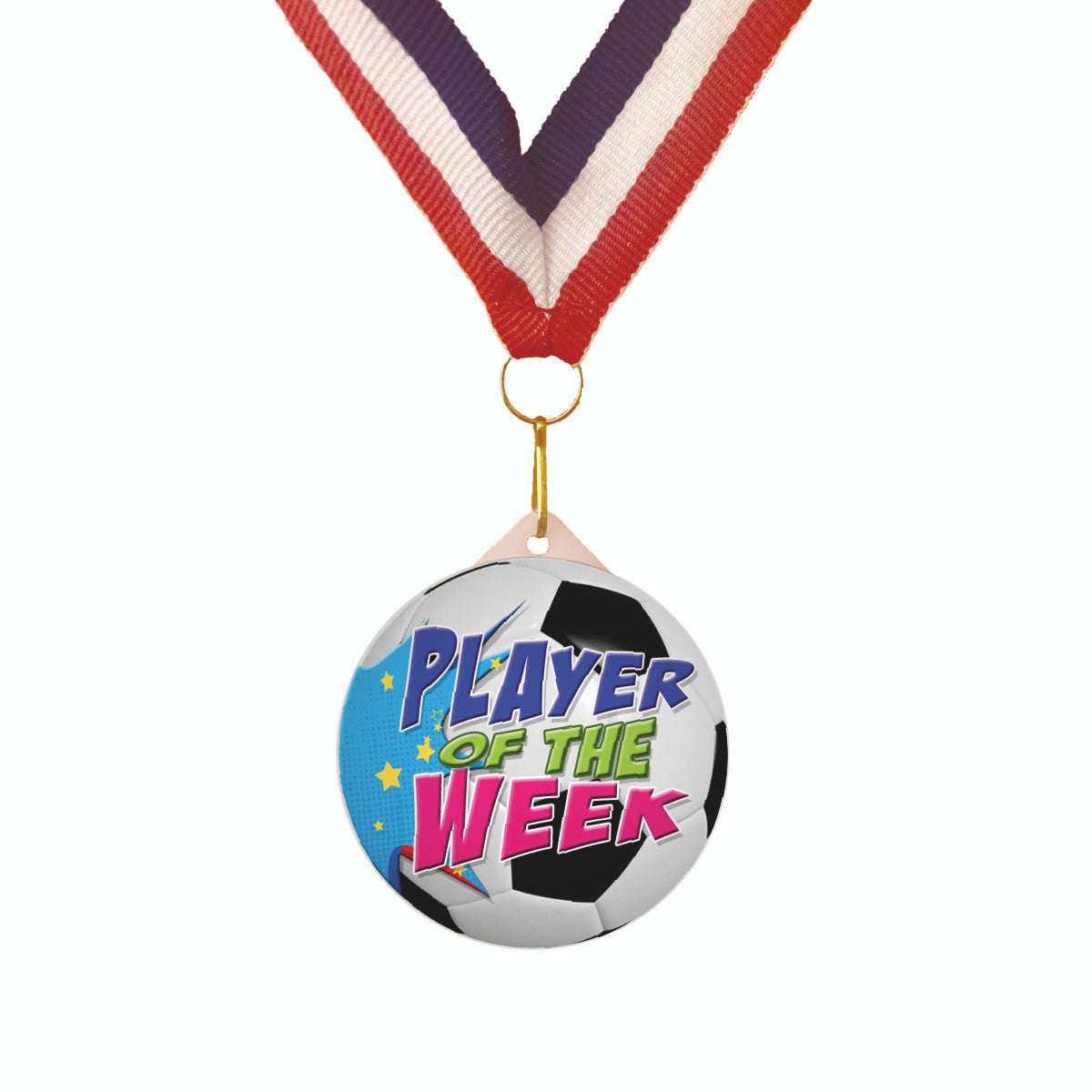 Sticker Stocker - Football Medal Player of the Week 55mm Large Plastic Medal FREE Ribbon and Certificate