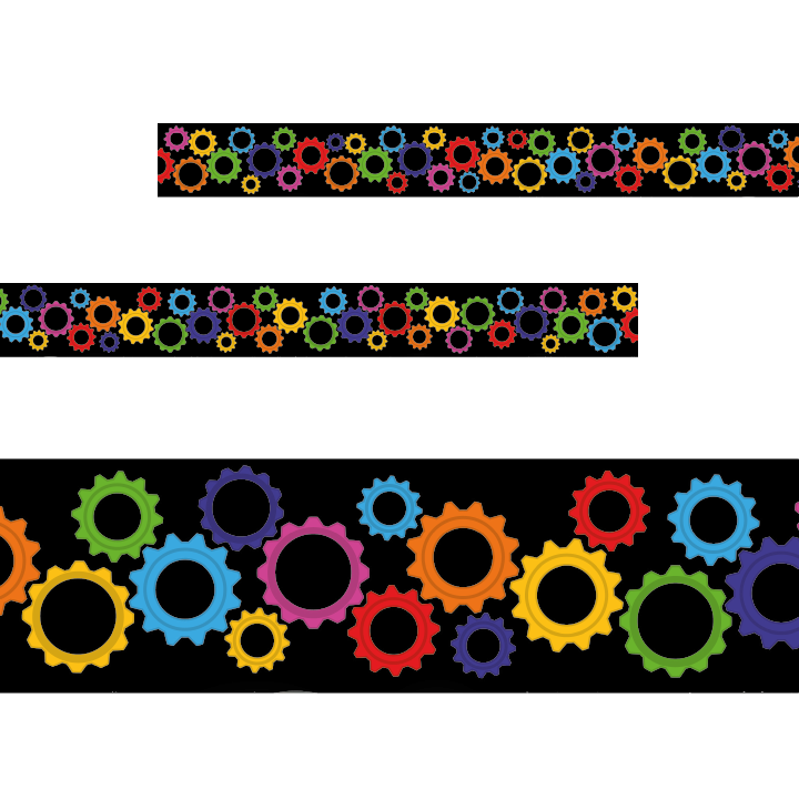 Sticker Stocker - Colourful Cogs Classroom Trimmers 14.25m long Notice Board Display Borders