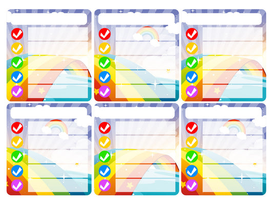 Sticker Stocker - 36 Ticker Trackers - Sticky Reward Charts - Rainbow Comic Themed