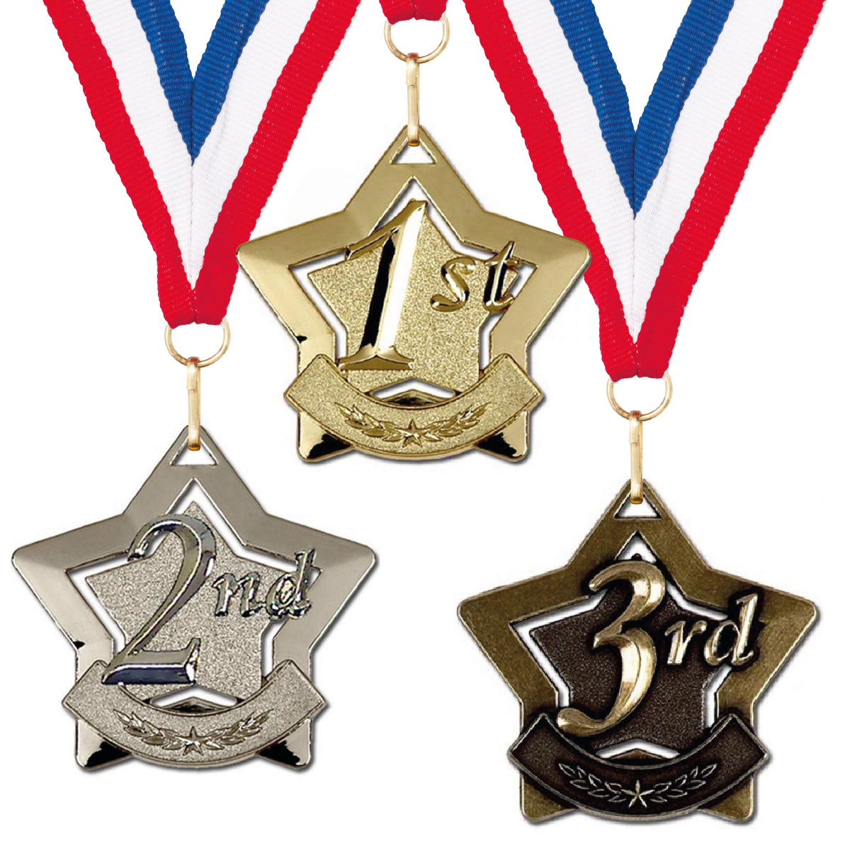 Sports Star Place Medal with FREE Ribbon and Certificate 60mm Metal Gold 1st, silver 2nd or bronze 3rd