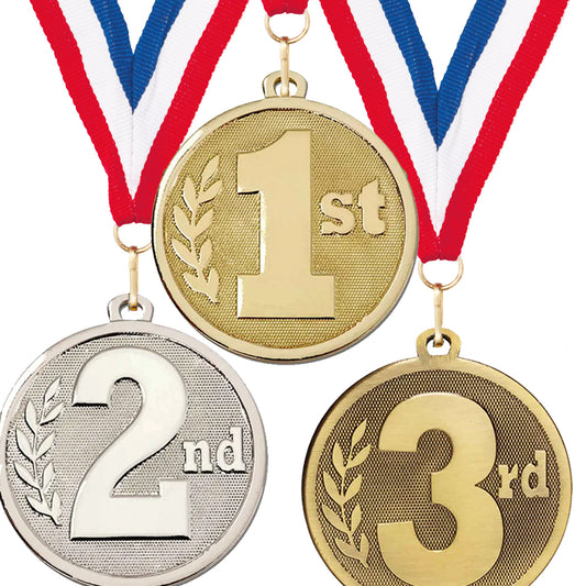 Sports Place Medal with FREE Ribbon and Certificate 45mm Metal Gold 1st, silver 2nd or bronze 3rd