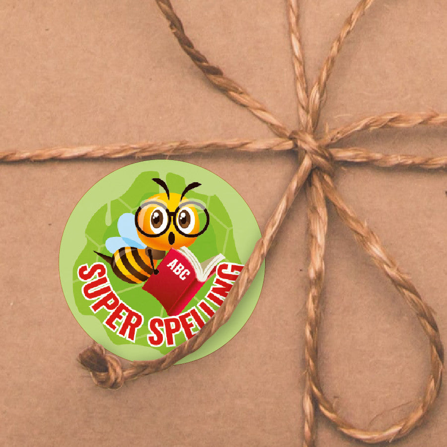 144 Super Spelling Bee - 30mm - Glossy Reward Stickers for Teachers & Parents