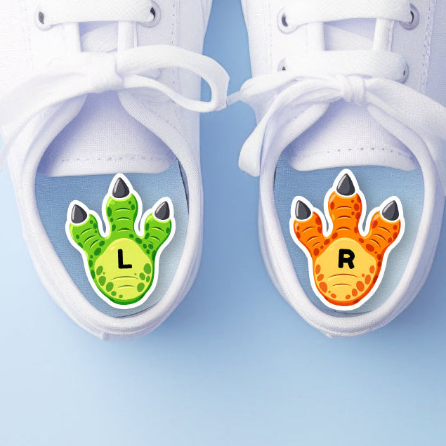 Personalised No-Iron Dinosaur Left and Right Labels for School Shoes – 4 Pairs