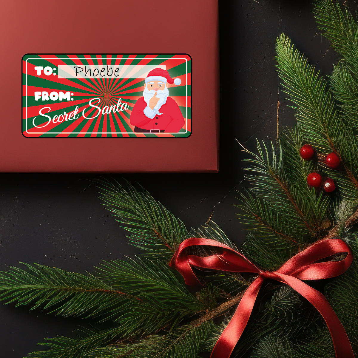 72 Secret Santa Labels, Christmas Stamp 60mm x 28mm