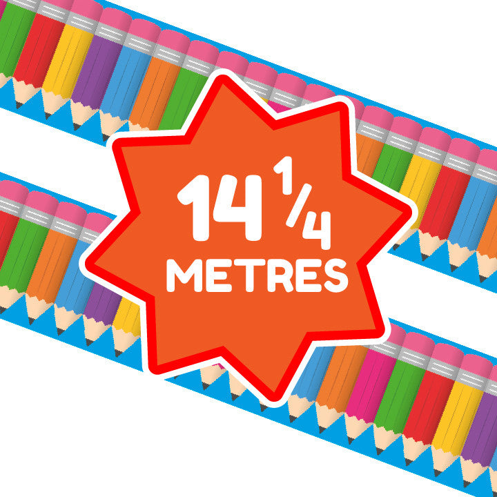 Sticker Stocker - Colourful Pencils Classroom Trimmers 14.25m long Notice Board Display Borders