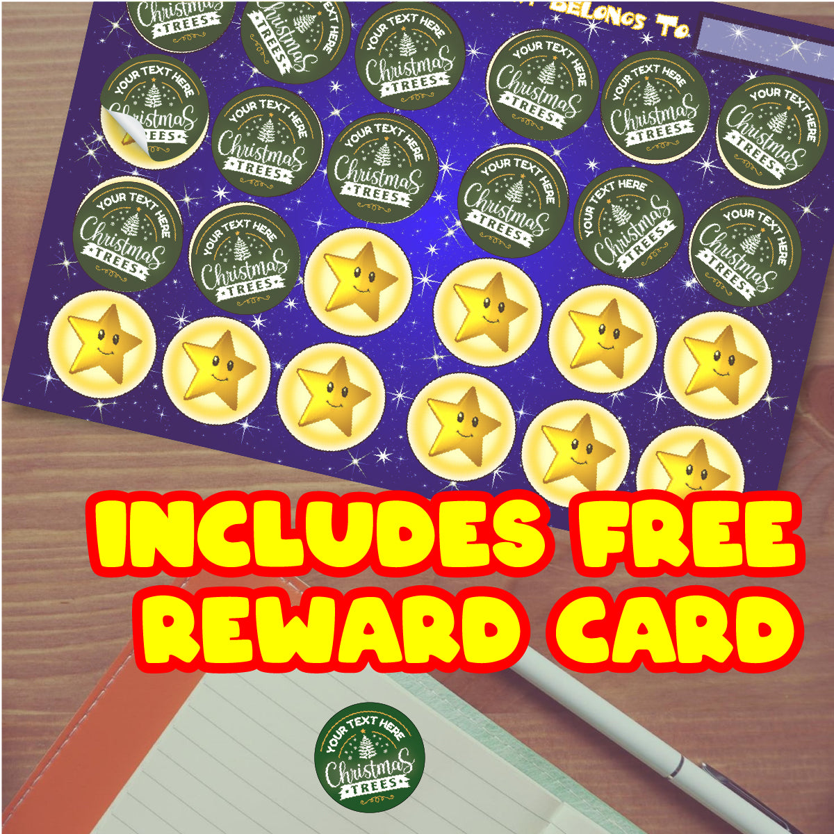144 Personalised Christmas Tree Farm 30mm Christmas Reward Stickers for School Teachers, Parents and Nursery