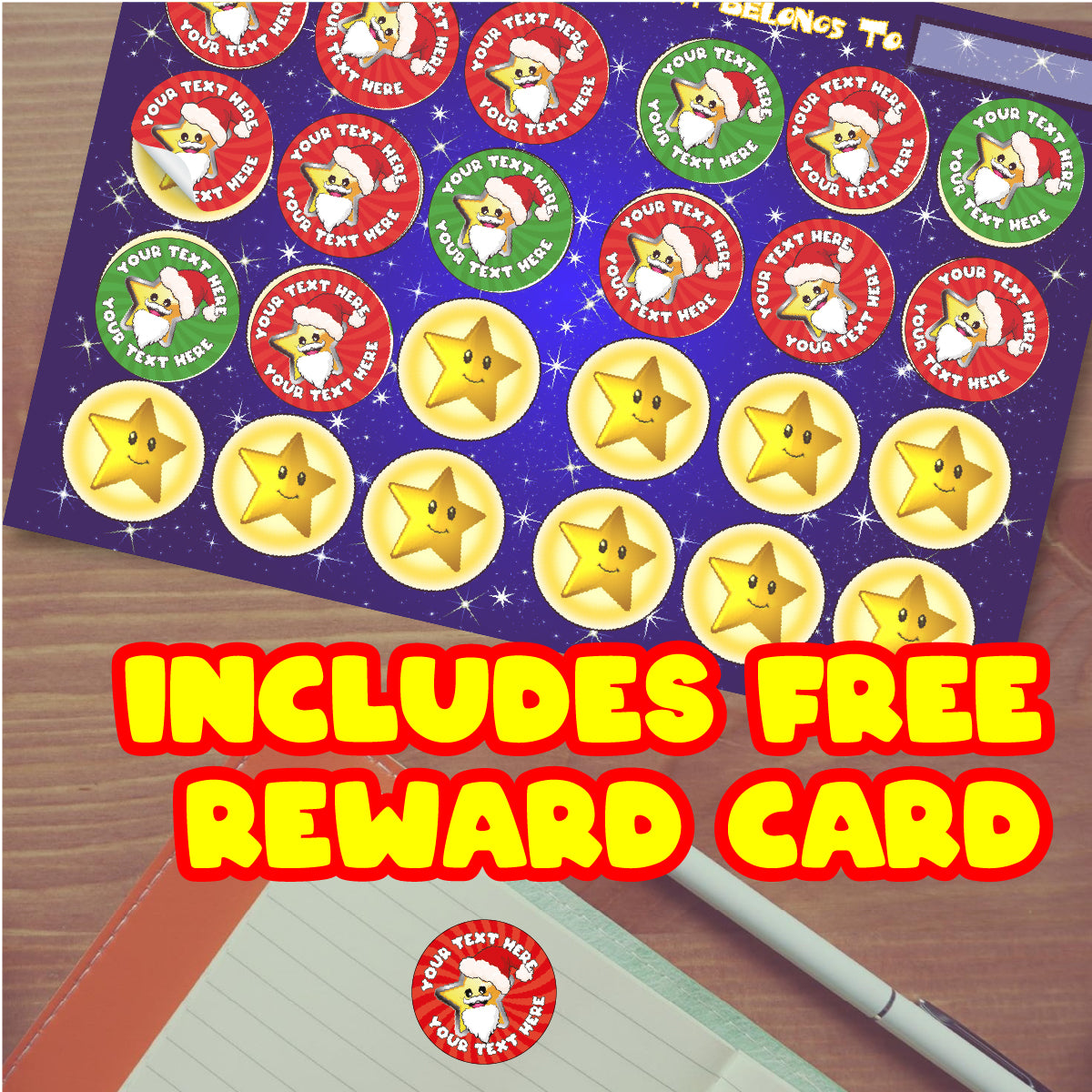 144 Personalised Christmas Superstar 30mm Christmas Stickers for Schools, Teachers, Parents and Nurseries