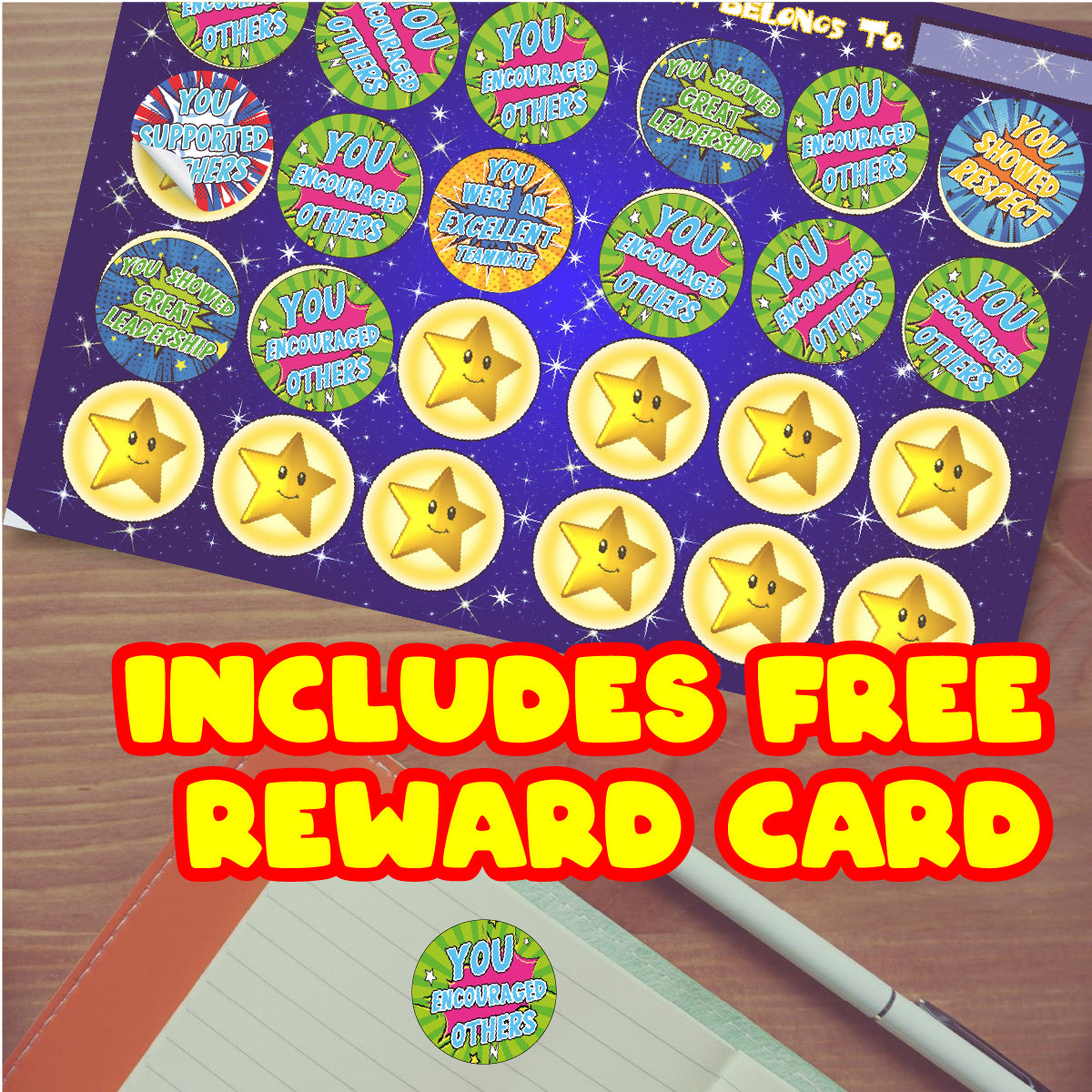 144 Teamwork Praise Words - 30mm - Glossy Reward Stickers for Teachers & Parents