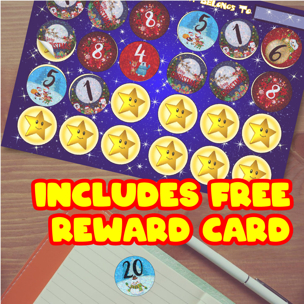 96 Sparkle Christmas Countdown Advent Stickers 30mm + 60 Free Sparkle Smiles Reward Stickers for Teachers, Parents and Schools