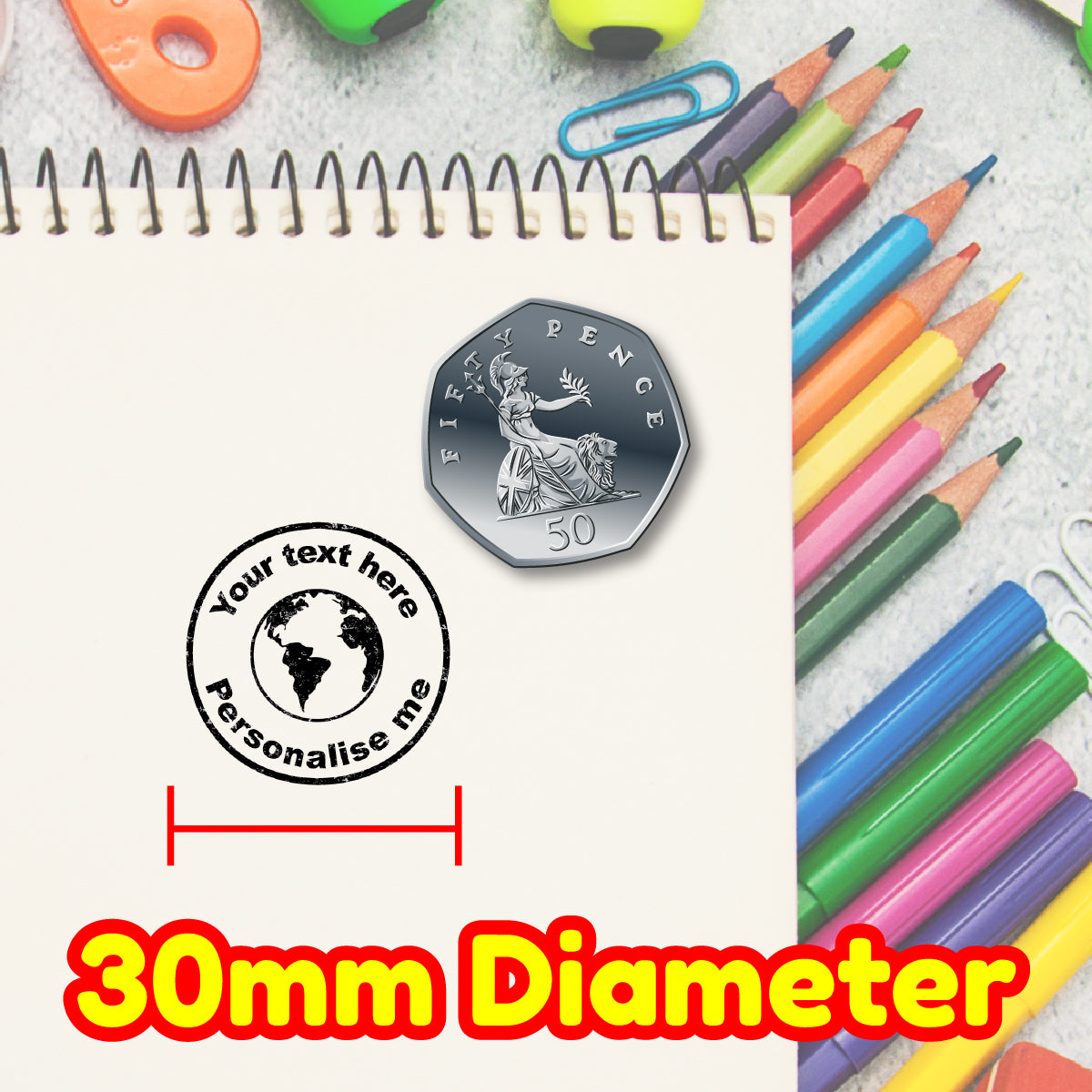 Personalised Stamp Planet Earth 30 mm Self inking stamper for School Teachers, Parents and Nursery