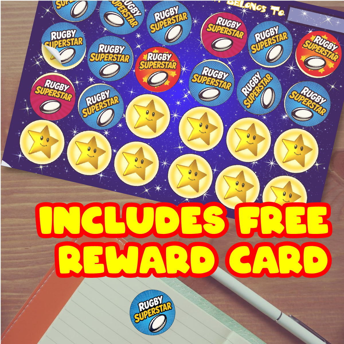 144 Rugby Superstar Stickers - 30mm - Glossy Reward Stickers for Teachers, Coaches & Parents
