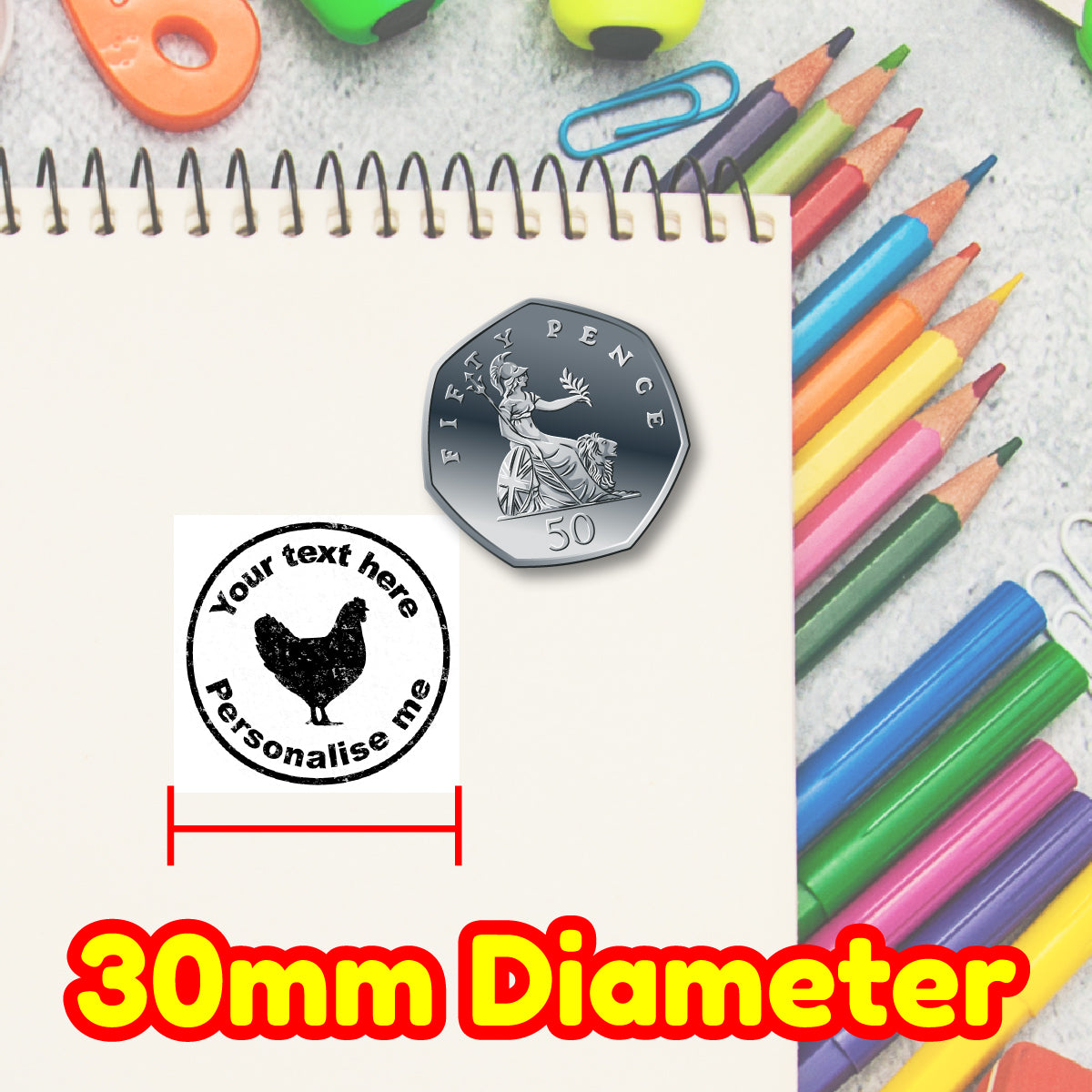 Personalised Stamp Chicken 30 mm Self inking stamper for School Teachers, Parents and Nursery
