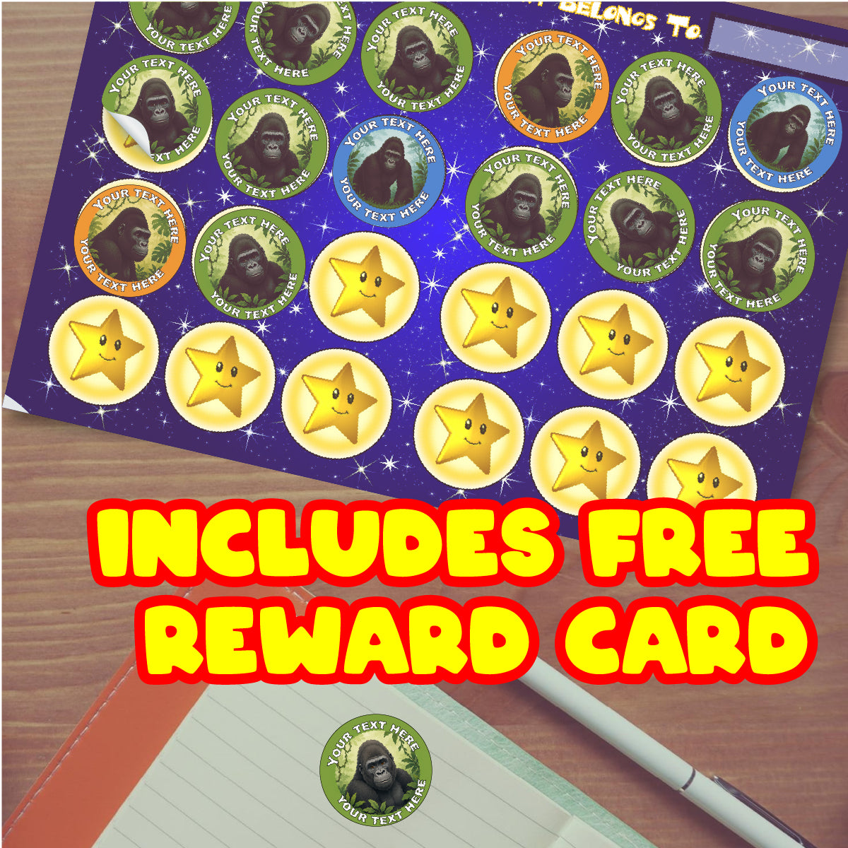 144 Personalised Gorilla 30mm Zoo Reward Stickers For Children, Parents and Teachers