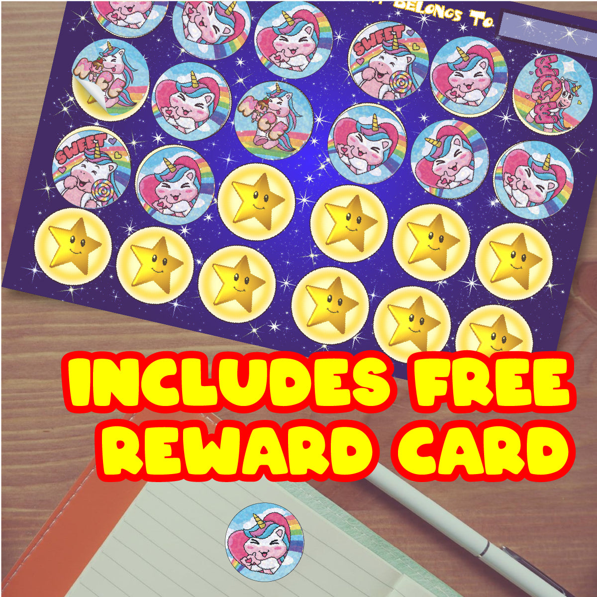 96 Sparkle Unicorns Stickers 30mm + 60 Free Sparkle Smiles Reward Stickers for Teachers, Parents and Schools