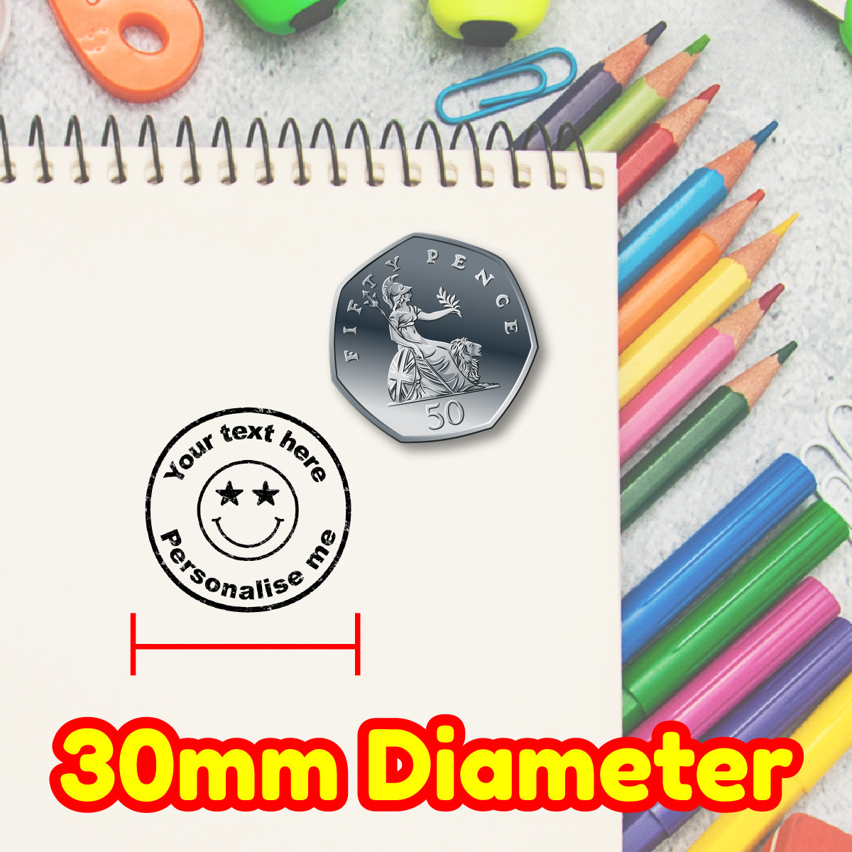 Personalised Stamp Star Smiley 30 mm Self inking stamper for School Teachers, Parents and Nursery