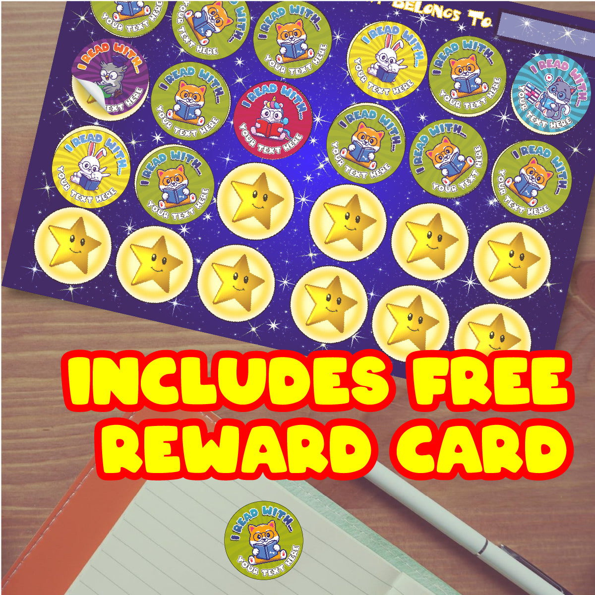 144 I Read With... 30mm Personalised Reading Stickers for Schools, Teachers, Parents and Nurseries