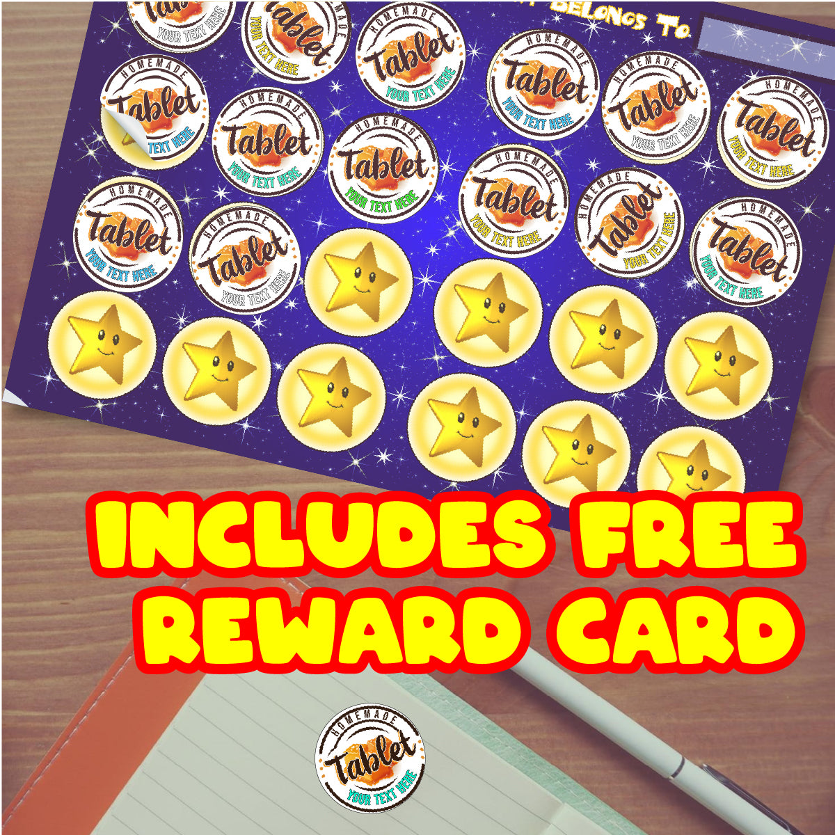 144 Personalised Scottish Tablet 30mm Reward Stickers for Small Businesses, Childrens Crafts, Baking