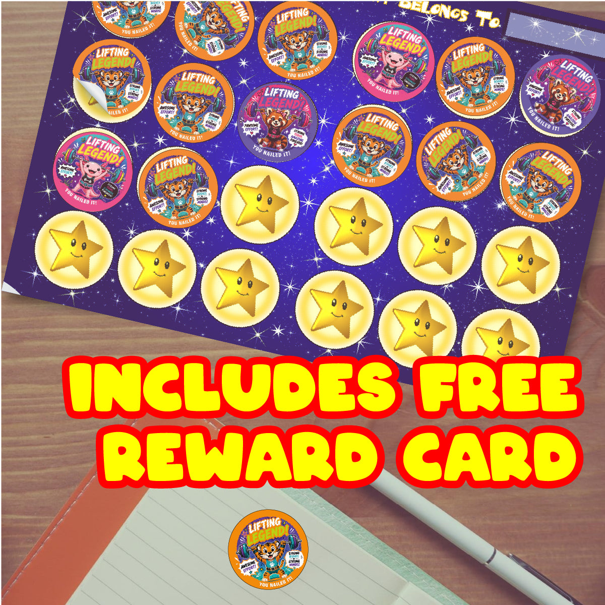144 Weightlifting Award Children's Reward Stickers - 30mm - Parents, Gyms, Competitions