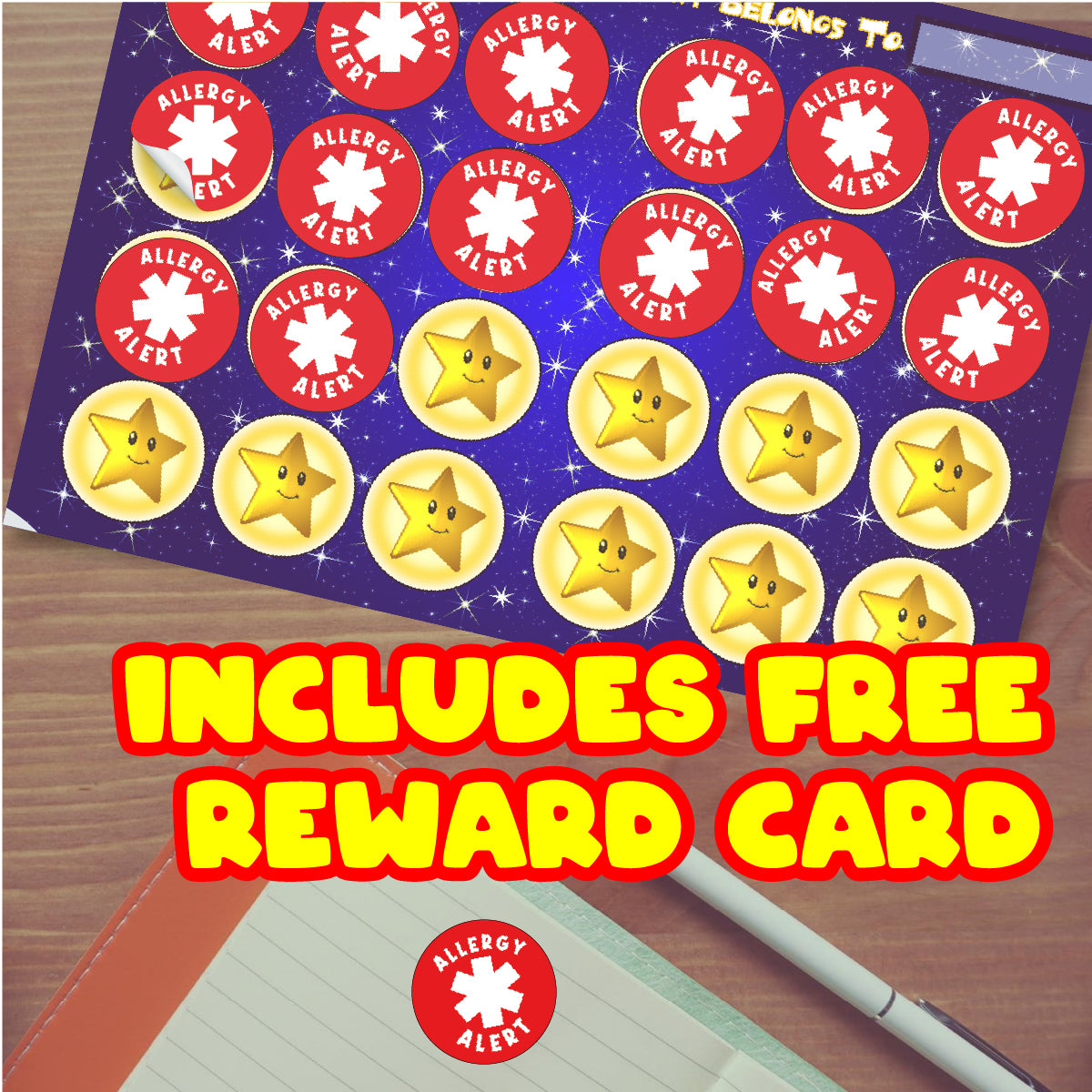 144 Allergy Alert Stickers - 30mm - Glossy Reward Stickers for Teachers & Parents