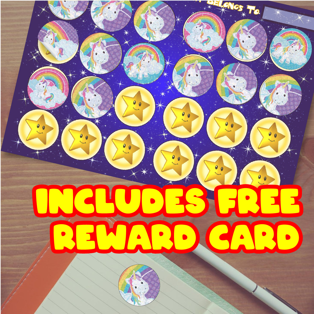 96 Sparkle Unicorns Stickers 30mm + 60 Free Sparkle Smiles Reward Stickers for Teachers, Parents and Schools