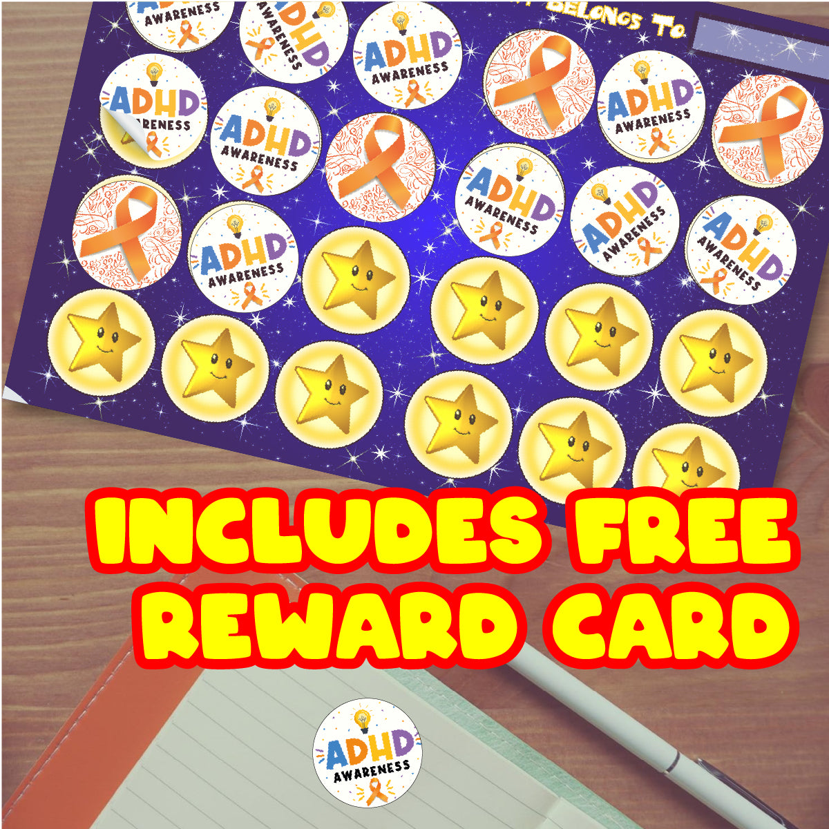 144 ADHD Awareness Stickers - 30mm - Glossy Reward Stickers for Teachers & Parents