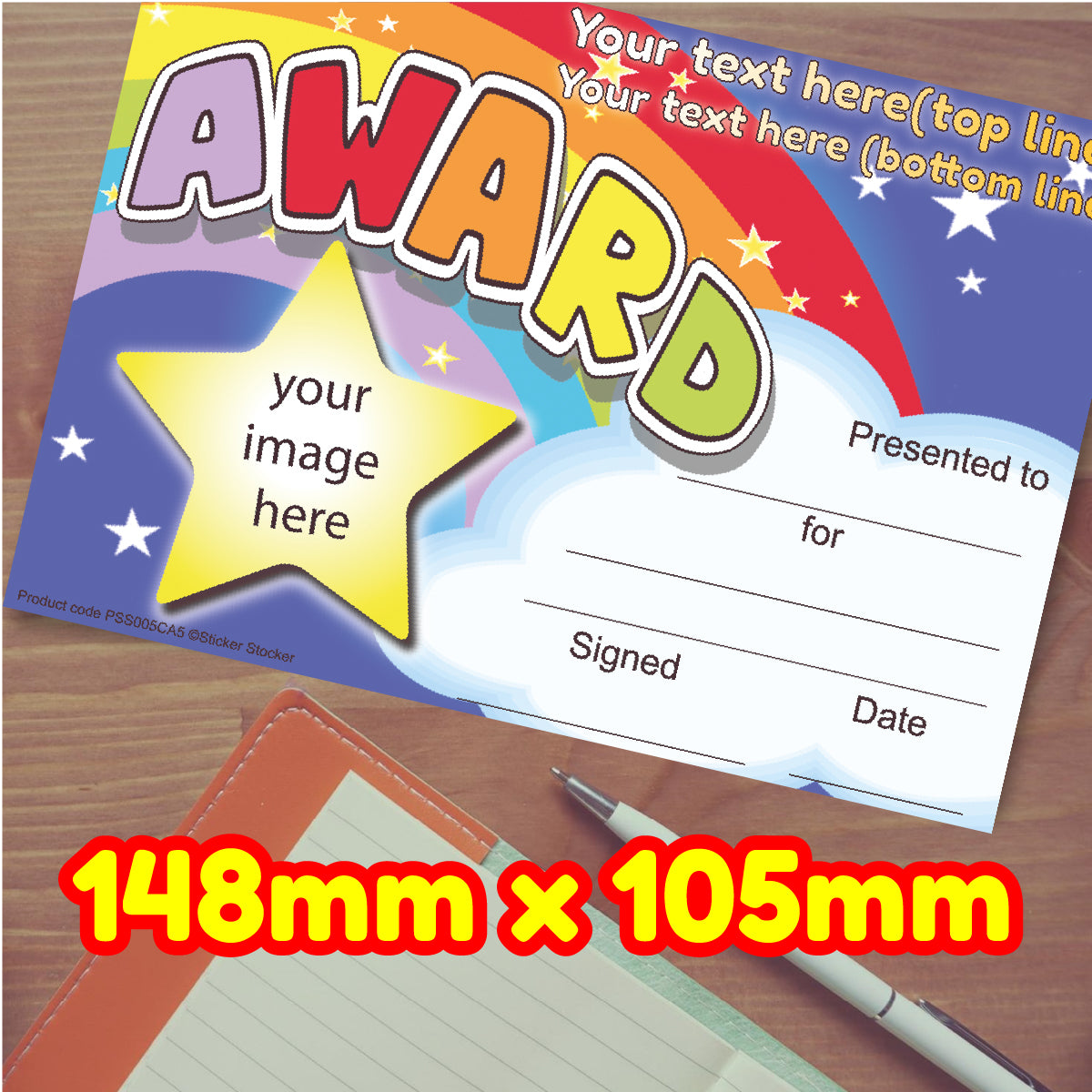 Personalised Rainbow award certificates for school teachers, 250gsm A5 silk finish Photo Paper