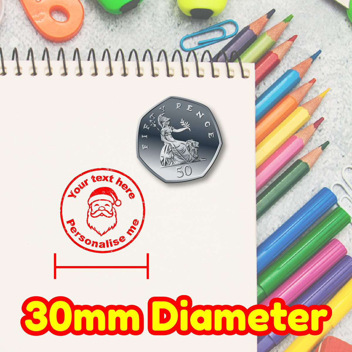Personalised Stamp Santa 30 mm Self inking stamper for School Teachers, Parents and Nursery at Christmas