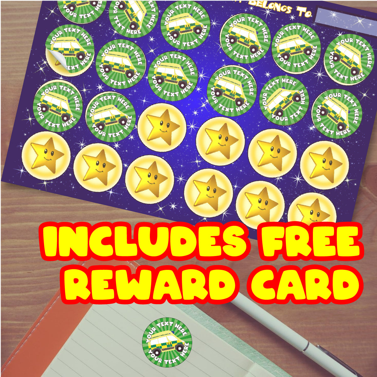 144 Personalised Ambulance 30mm Reward Stickers for Children, Parents and Schools