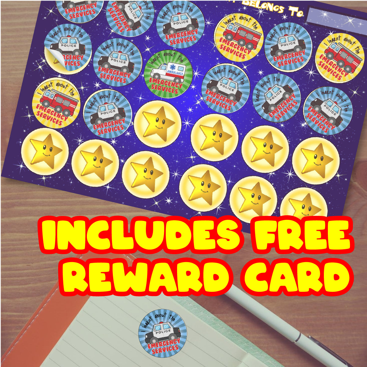 144 Emergency Services - 30mm - Glossy Reward School Stickers for Teachers & Parents