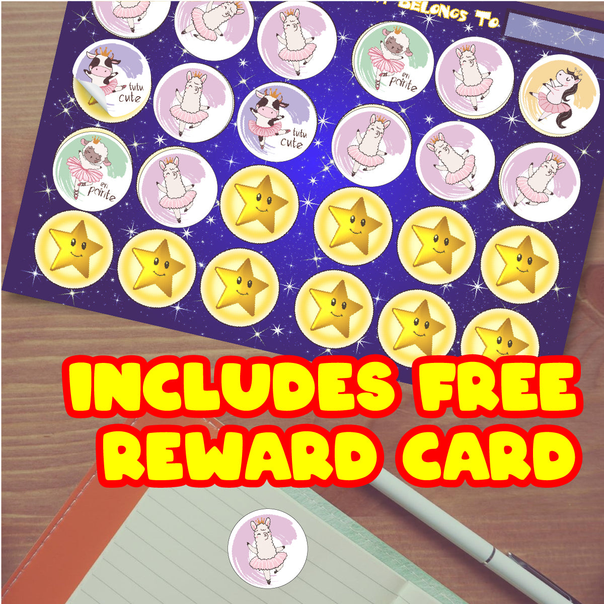 144 Animal Ballet Praise Words - 30mm - Glossy Reward Stickers for Teachers & Parents