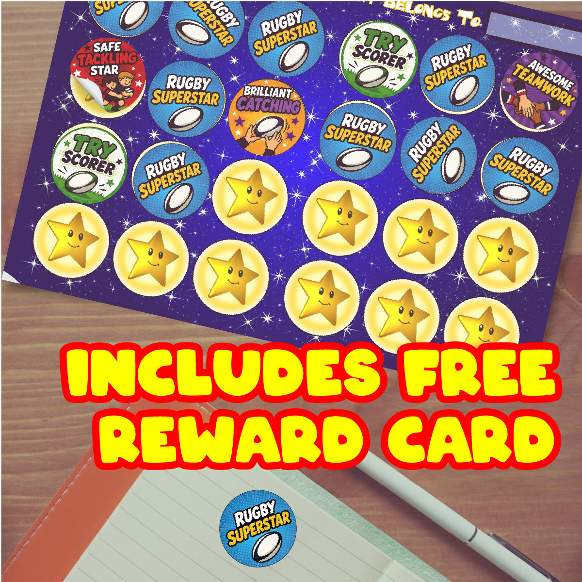144 Rugby Praise Words - 30mm - Glossy Reward Stickers for Teachers, Coaches & Parents