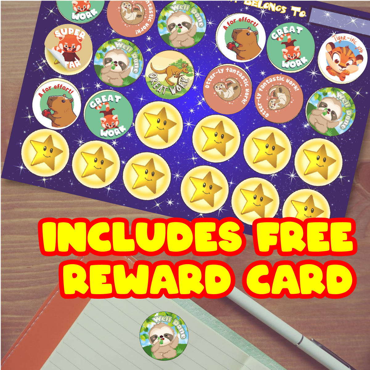 144 Zoo Animal Praise Words 30mm Reward Stickers for Schools, Teachers and Parents