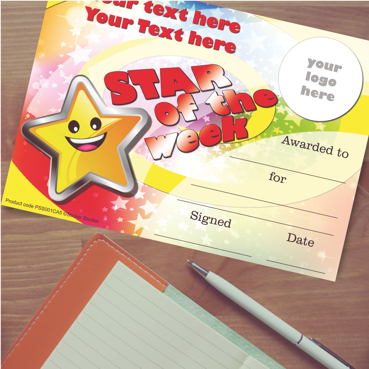 Personalised Star of the Week award certificates for school teachers, 250gsm A5 silk finish Photo Paper