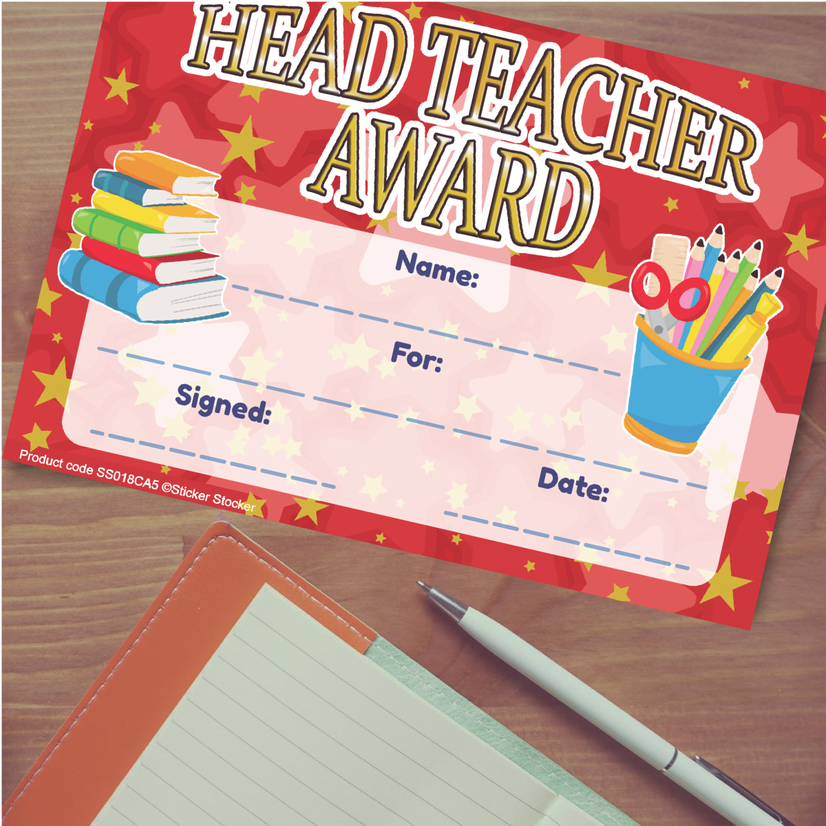 30 Head Teacher Award certificates for school teachers, 250gsm A5 silk finish card