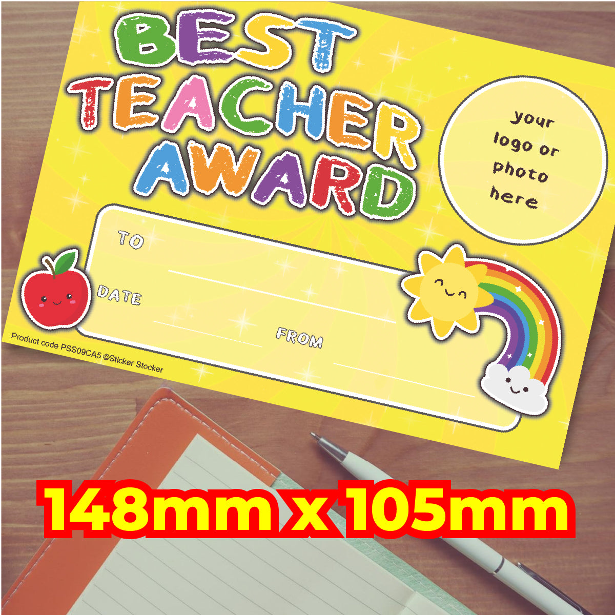 Personalised Best Teacher Award certificates - 2 or 20-  for school teachers, 250gsm A5 silk finish Photo Paper