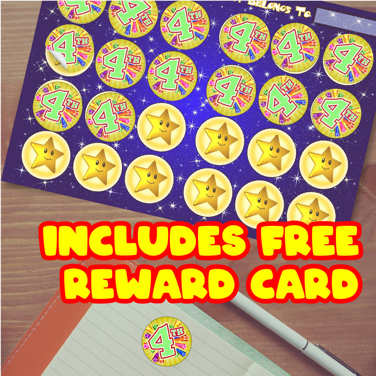 Sticker Stocker - 144 4th place Sports Day Star 30 mm Reward Stickers for Teachers, Parents and Schools