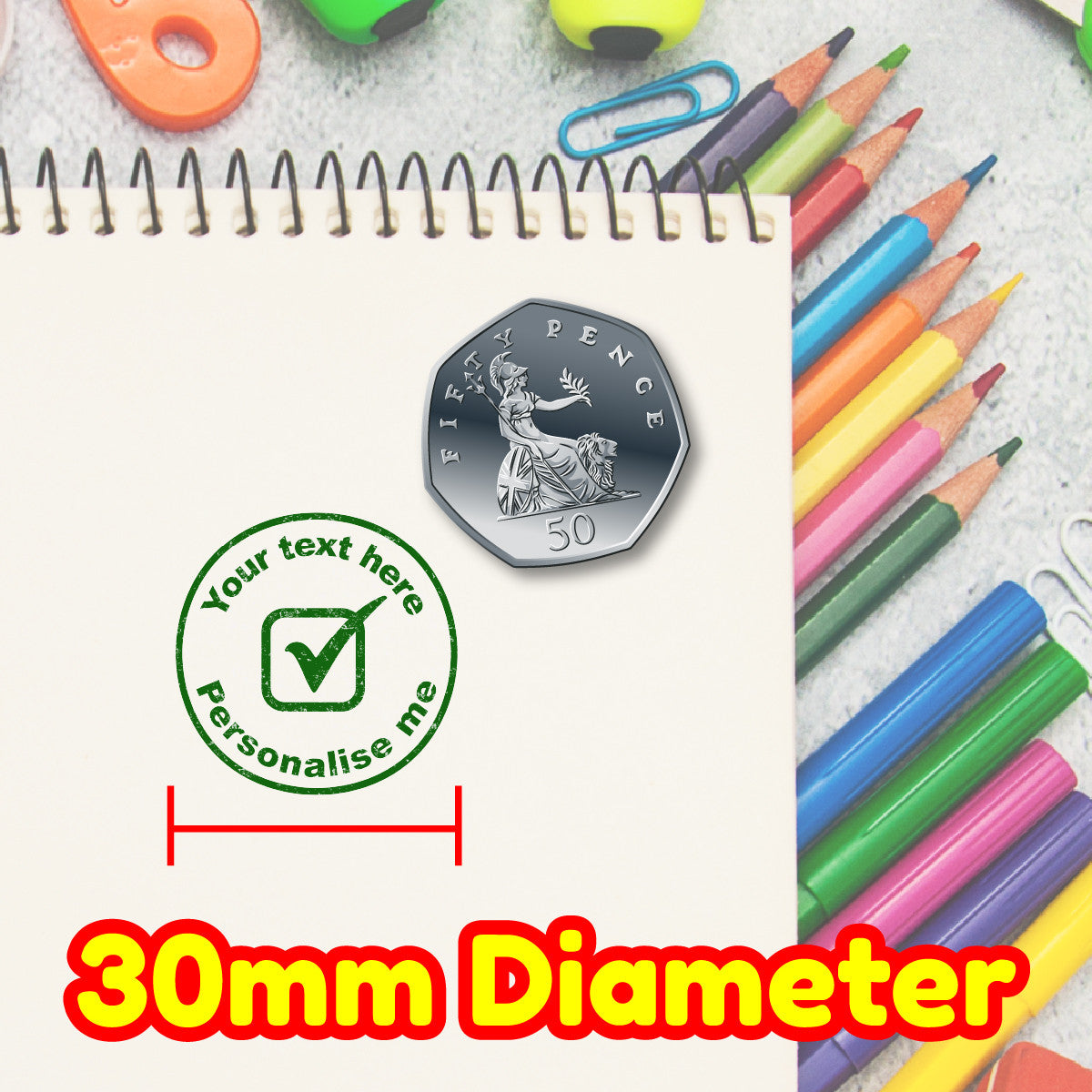 Sticker Stocker - Personalised Stamp Tick Box 30mm Self inking stamper for School Teachers, Parents and Nursery