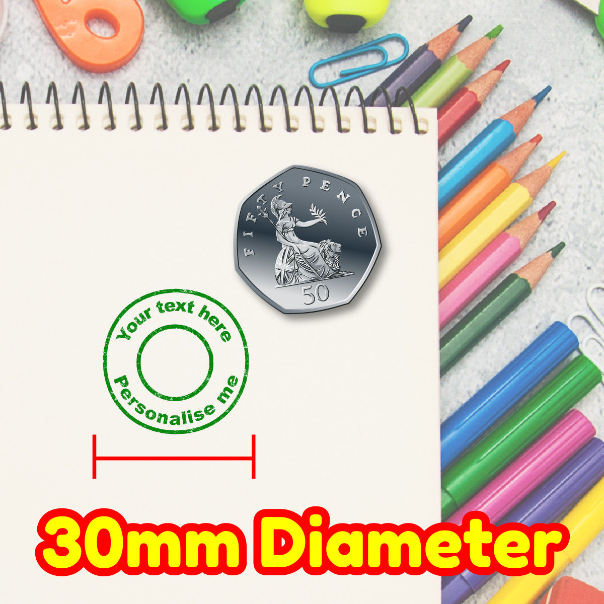 Personalised Stamp Circle  30mm Self inking stamper for School Teachers, Parents and Nursery