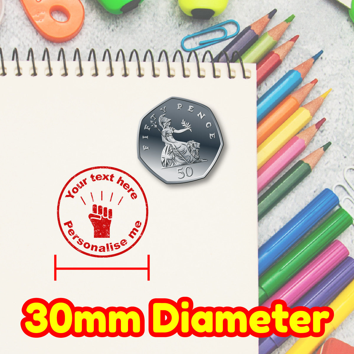 Sticker Stocker - Personalised Stamp Fist Bump 30mm Self inking stamper for School Teachers, Parents and Nursery