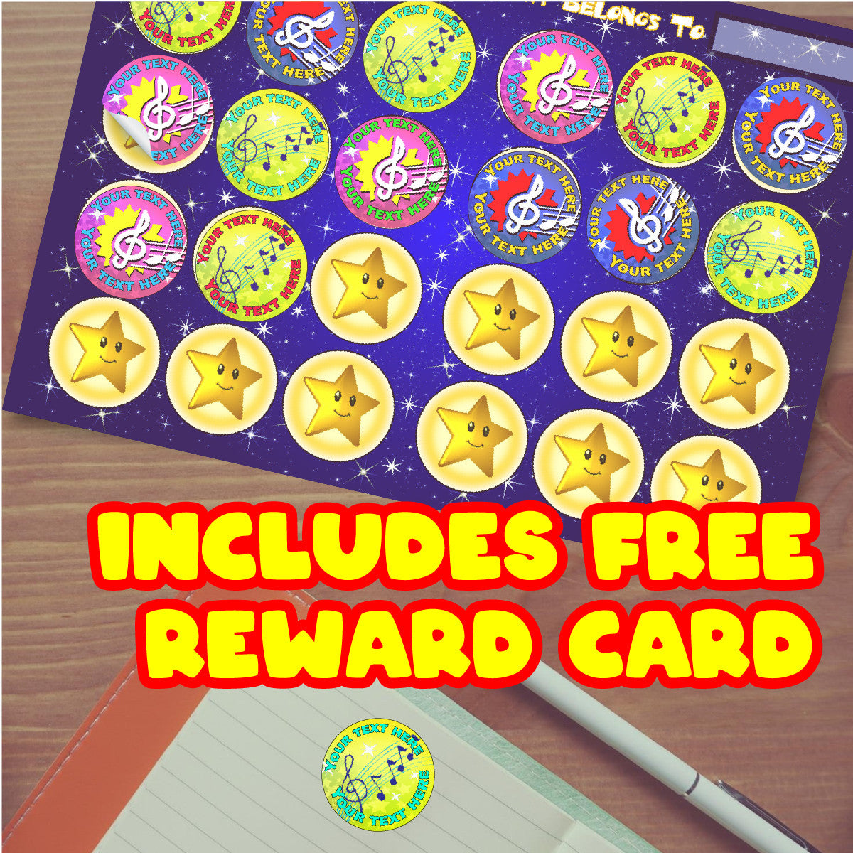 Sticker Stocker 144 Personalised Music Award 30mm Reward Stickers for School Teachers, Parents and Nursery